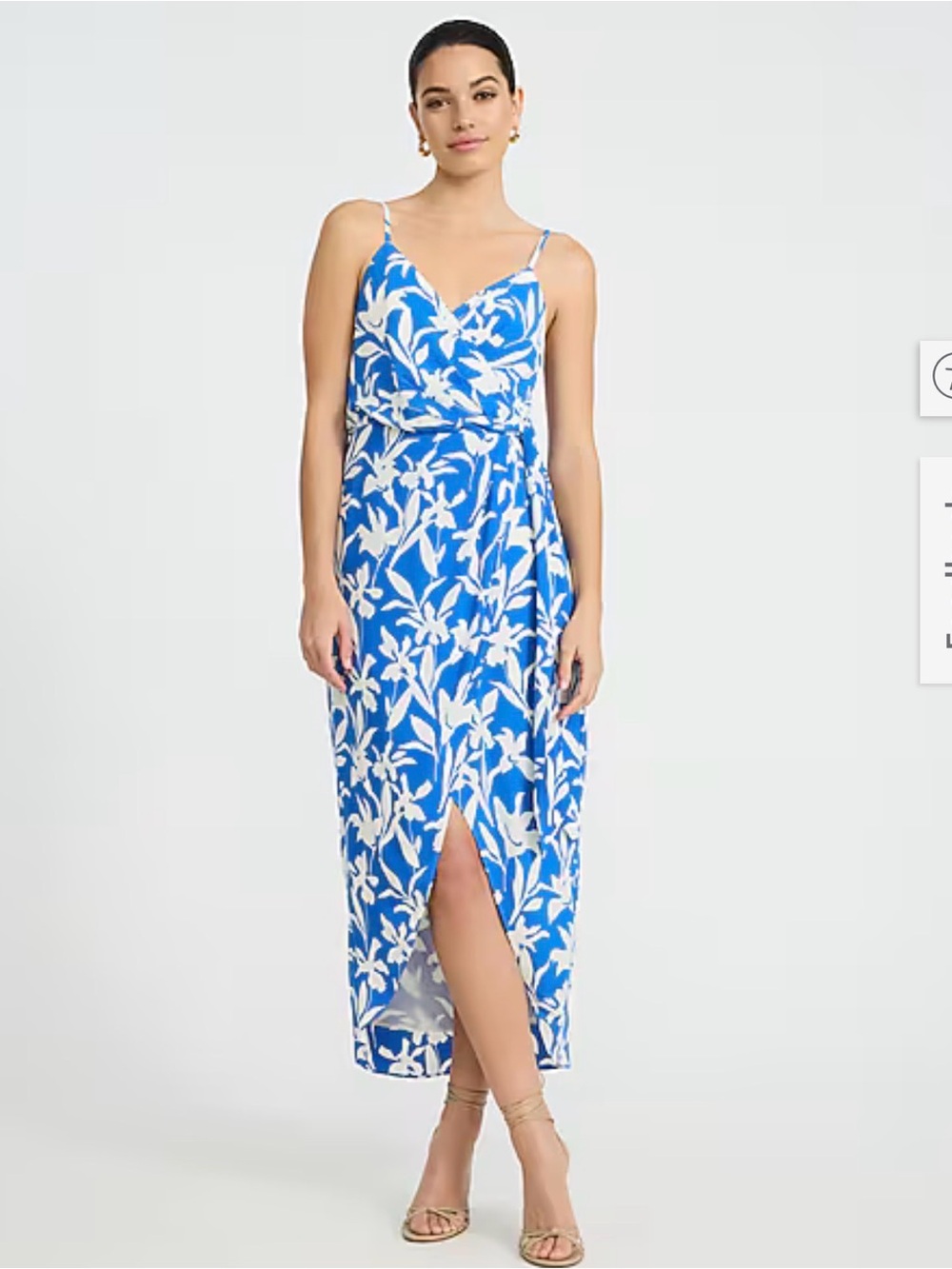En Creme blue white floral faux wrap maxi dress - S